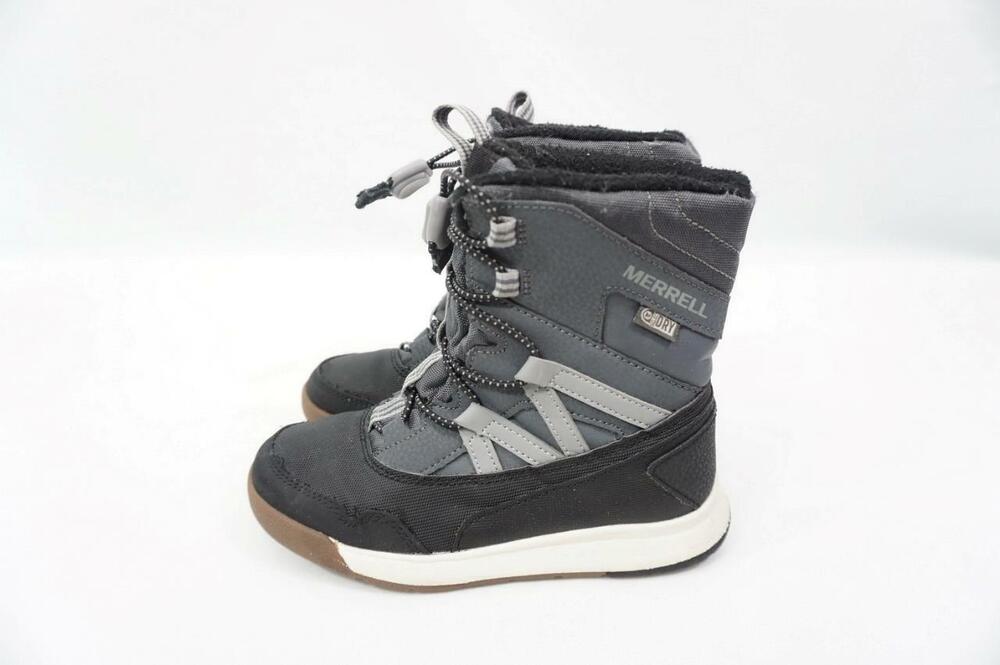 MERRELL SNOW CRUSH USED BOYS 13 M GREY SYNTHETIC LINED WARM WINTER BOOTS BUNGEE